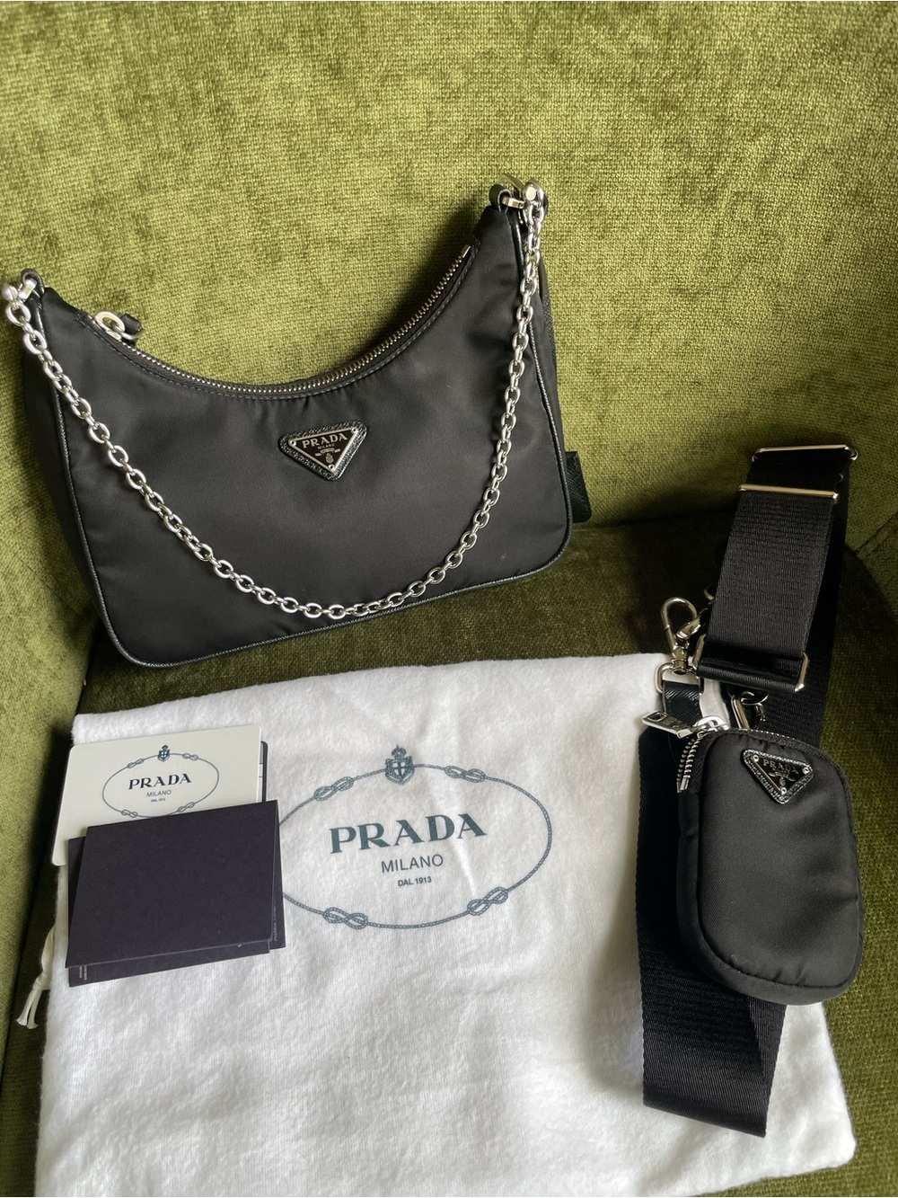 Prada Re-Edition 2005 Re-Nylon Shoulder Bag Black | Complete Set